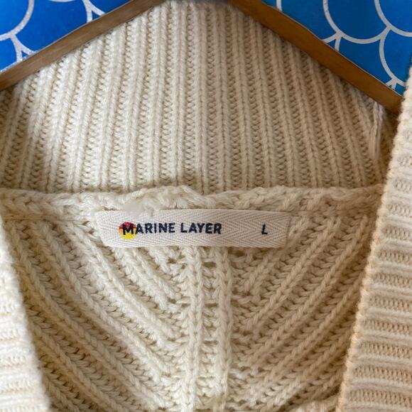 MARINE LAYER Skylar Turtleneck Sweater Ivory Cotton Wool Blend Size Large - Picture 6 of 9